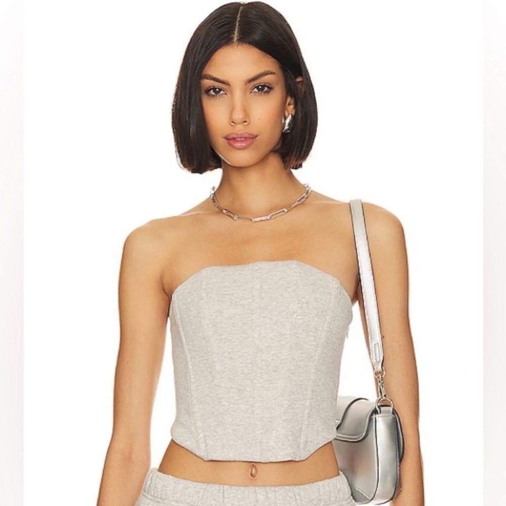 Good American Brushed Fleece Corset in Heather Grey - Picture 1 of 6